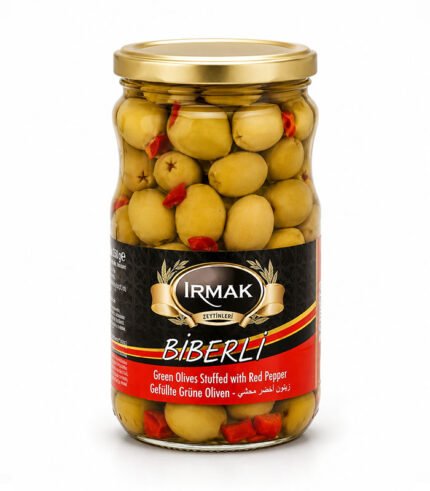 irmak-zeytin-gemlik-biberli-yesil-zeytin-cam-380-gr